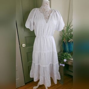 Betsey Johnson Tiered Midi Dress White Confetti Ruffle Prairie Cottagecore Large